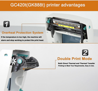 Imprimante d'étiquettes de codes-barres à transfert thermique direct de bureau compatible GC420T(GK888T) 203 dpi en stock Impression couleur 4 pouces