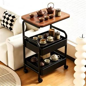 <b>Storage</b> Cart 3 Tier Wooden Top Metal Frame Portable Multi Layer Organizer For <b>Kitchen</b> Bathroom Bedroom Toy Food <b>Storage</b> - Product Image 3