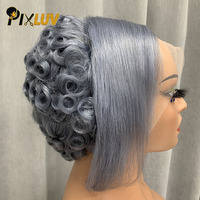 Perruques Courtes en Cheveux Humains Gris, Perruques Bob en Cheveux Naturels, Perruques Sans Colle à Dentelle Frontale, Perruques Pixie Cut, Perruques en Cheveux Vietnamiens Bruts, Cheveux Naturels