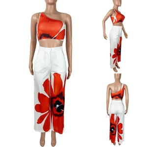 Ensemble 2 pièces J38 tendance été élégant pour <span class=keywords><strong>femme</strong></span> : haut unique sans manches à épaule unique et pantalon, style streetwear - Product Image 4