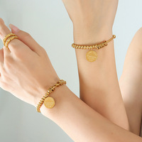 Bracelet de couple en perles rondes couleur or pour femme, style géométrique affirmé, fourniture de bijoux en gros