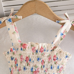 Vestido de Verano para Niña con Estampado Floral, Cintura Fruncida, Dobladillo de Encaje, Estilo Princesa - Product Image 3