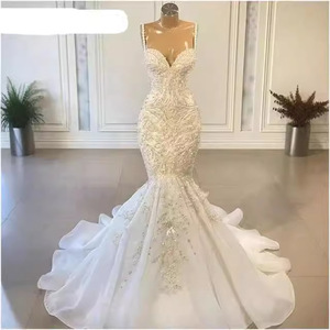 Mermaid Wedding Dress Fishtail Beaded Lace Strapless Sweetheart Neckline Chiffon With Beading Natural Waistline Zipper Closure - Product Image 4