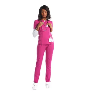 Uniforme médical Anti-rides, unisexe, souple, extensible, réutilisable, respirant, vente en gros, uniforme d'hôpital avec fente latérale à la mode pour infirmières