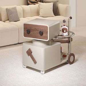Modern Multifunctional Movable Trolley Coffee <strong>Table</strong> for Small Apartment <strong>Rotating</strong> <strong>Side</strong> <strong>Table</strong> for Living Room Wooden Sofa Cabinet - Product Image 1