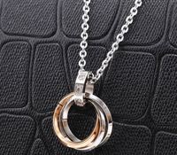 Collier pendentif en acier inoxydable avec 3 cercles entrelacés, 50 cm de long, orné de strass, bijoux tendance pour femmes, cadeau