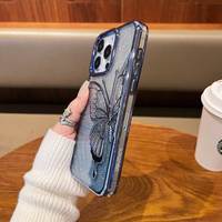 Nouvelle coque de téléphone antichoc en TPU électroplaqué pour 15 Pro Max, motif papillon, dégradé de paillettes