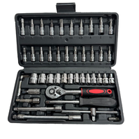 Jeu de clés à douilles à cliquet métriques en acier au carbone pour réparation automobile, 46 pièces, avec embouts, 1 ensemble, étui rigide, OEM