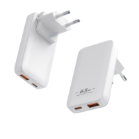Meilleures ventes 2024 - Chargeur GaN ultra-fin 65W 5V 3A à double port USB Type-C avec broches interchangeables US EU UK AU - Accessoires pour téléphone