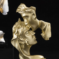 Abstrait Arts or Antique argent femme sur la Base Statue embrassant homme Couple résine Sculpture décor