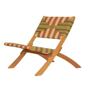 Chaise de jardin pliable en teck avec siège en tissu rayé, chaise longue d'extérieur au design contemporain, pieds effilés - Product Image 5