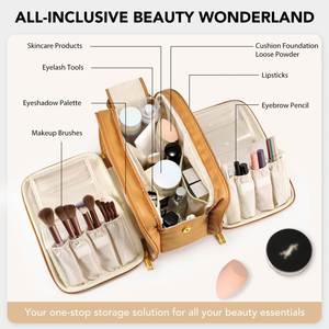 Bolsa de Maquillaje de Viaje, Bolsa de Aseo Ligera de Apertura Amplia para Mujer, Organizador de Cosméticos Portátil con Asa para Accesorios - Product Image 4