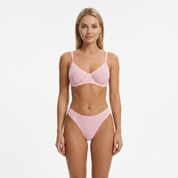 Bra Tanpa Kawat dengan Tali Adjustable dan Trim Jala, Celana Dalam High Cut Cheeky 2 Potong, Lingerie Intim dengan Logo Custom