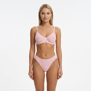 Damen Netzbesatz Verstellbarer Trägerloser BH High-Cut <span class=keywords><strong>Cheeky</strong></span> <span class=keywords><strong>Slip</strong></span> 2-teiliges Intim-Dessous mit Eigenem Logo - Product Image 1