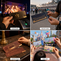 Billets d'entrée pour festivals, imprimés sur mesure, robustes, pour événements estivaux et musicaux, taille et couleur personnalisées pour les lieux et les magasins