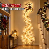 Décorations murales LED de Noël en gros : Rennes dorés volants, nuages et étoiles lumineuses pour l'ambiance des fêtes à la maison, dans le salon et sur les escaliers