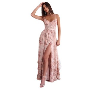 Vestido Largo con Estampado Floral, Cuello en V Profundo, Cintura Imperio, Elegante para la Noche, Transpirable, Estilo Maxi - Product Image 5