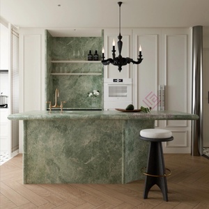 Comptoir moderne en marbre vert pour îlot <span class=keywords><strong>de</strong></span> cuisine <span class=keywords><strong>Plan</strong></span> <span class=keywords><strong>de</strong></span> <span class=keywords><strong>travail</strong></span> en pierre naturelle sur mesure pour intérieurs <span class=keywords><strong>de</strong></span> maison contemporains - Product Image 1
