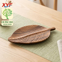 Plateau de rangement pour fruits en forme de feuille, en bois massif, fait à la main, pour servir des desserts, organisateur, assiette en bois, accessoires de décoration pour la maison