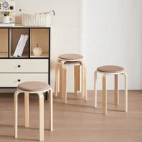 Tabouret en bois compact en gros d'usine, design minimaliste, assise en velours empilable, couleur personnalisable, pour appartement, ferme, chambre à coucher
