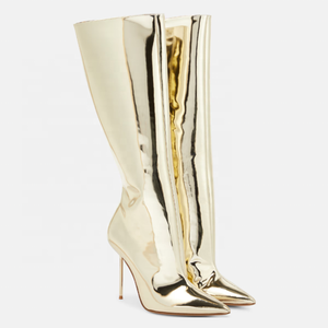 Botas Largas de Tacón Alto Extremo para Mujer, Talla Grande 46, con Punta Puntiaguda, Botines Sexys hasta la Rodilla, Zapatos de Vestir Metálicos con Acabado Patentado - Product Image 6