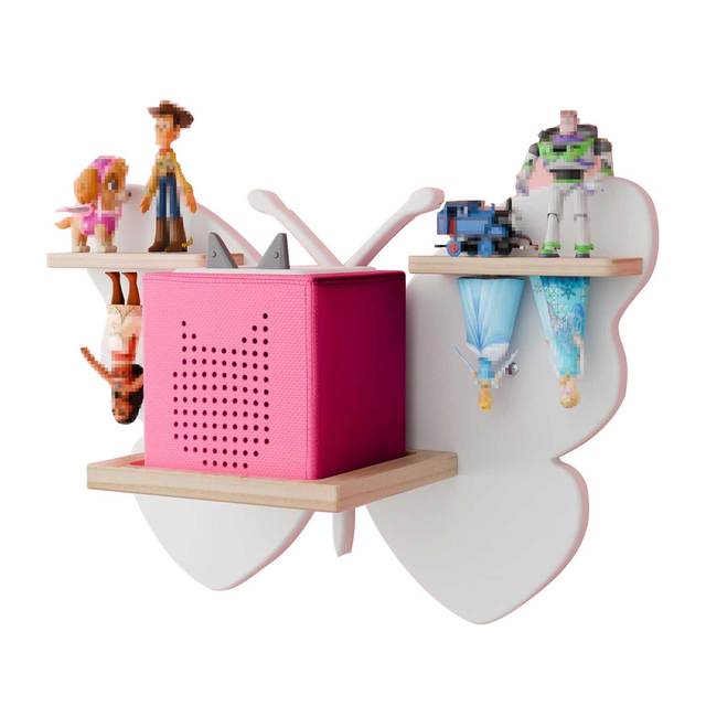 Butterfly Tonie Shelf and Box White Magnetic Wooden Floating Shelf for Storage
