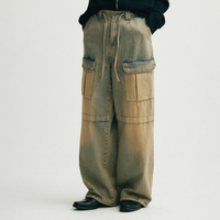 Jean cargo baggy personnalisé pour homme, coupe large, délavé, bleu clair avec reflets jaunes, pour le quotidien