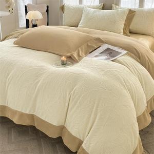Parure de lit en polaire épaisse d'hiver, housse de couette double face en polaire corail, couleur unie, luxe léger, maintien de la chaleur - Product Image 2