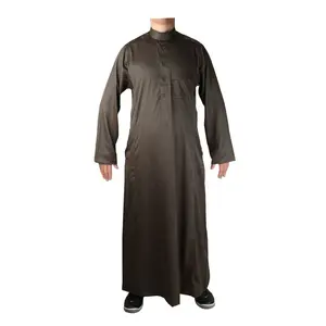 แขนยาวJubbah Qamis SaudiคำThobeผู้ใหญ่เสื้อผ้าอิสลามด้วยShineวัสดุ