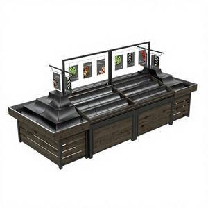 Exhibidor de Frutas y Verduras de Madera de Alta Luminosidad, Góndola Multicapa con Soportes para Carteles para Supermercado - Product Image 2