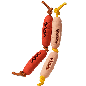 Nouveauté 2024 : Jouets à mâcher interactifs pour animaux de compagnie en caoutchouc écologique non toxique en forme de hot-dog avec corde, pour l'entraînement et le nettoyage des dents - Product Image 2
