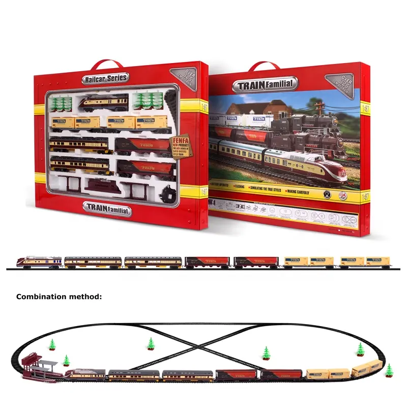 1:87 educativo de DIY de la estación de tren eléctrico tren locomotora de ranura juguetes con luz y música para niños