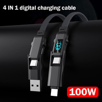 Cable de Carga Rápida 4 en 1 con Pantalla LED de 100 W, USB/Tipo-C a Tipo-C/8 Pines, para Todos los Teléfonos Inteligentes y Bancos de Energía
