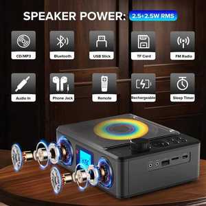 Reproductor de CD de Escritorio con Control Remoto, Reproductor de CD Portátil con Bluetooth, Altavoz de Audio para el Hogar con Pantalla LCD, USB, TF - Product Image 2