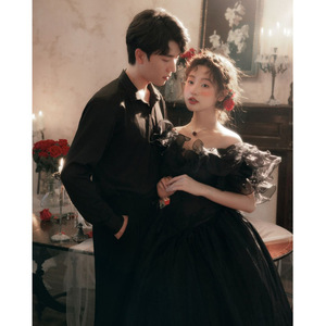 Black Off-The-Shoulder Ball Gown Empire Waist Vintage Evening Dress For Wedding Portrait Photography - Product Image 4