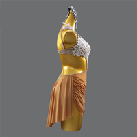 Robe de danse latine personnalisable en spandex avec dentelle ornée de strass, costume de compétition marron caramel à découpes à la taille