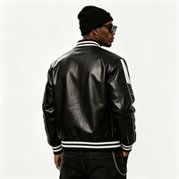 Chaqueta Varsity de Cuero con Logotipo Personalizado, Nuevo Diseño 2026, Chaqueta Bomber Negra Estilo Urbano, Venta al Por Mayor Directa de Fábrica