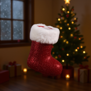 Homeera Christmas Stocking 10x12cm Red Glitter Foam Soft Ornament For Holiday Decoration - Product Image 2