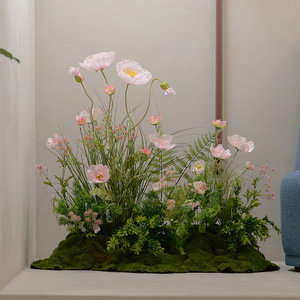 J-085 Planta <span class=keywords><strong>Artificial</strong></span> de Amapola de Seda de Alta Gama, Elegante, para Decoración del Hogar y Sala de Estar, Estilo Instagram, Juego Completo de Plantas Verdes en Maceta - Product Image 1