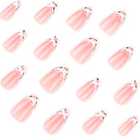 Ongles à porter pré-dessinés en dentelle française blanche avec logo personnalisé, courts, en forme d'amande, pour manucure simple et douce d'été