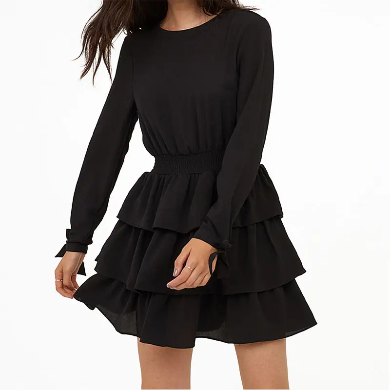 New autumn ruffled ladies dress black sexy backless European and American short skirt