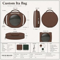 Sac Ita de football américain personnalisé marron texturé grainé avec bandes blanches, lacets en relief et fenêtre transparente – Sac messager sportif