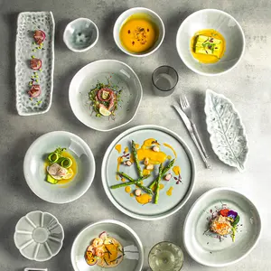 Vajilla de Porcelana Hình dạng hoa bát Gốm Bộ đồ ăn Ramekin món ăn sành sứ entrees tấm thuôn dài sứ Sushi tấm
