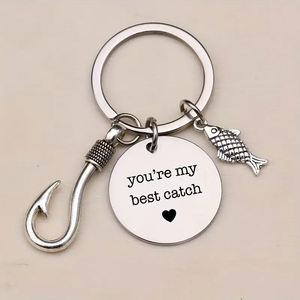 You're My Best Catch Stainless Steel Carabiner Keychain Engravable DIY Fishhook Pendant <b>Gift</b> for Fishing Enthusiasts - Product Image 2