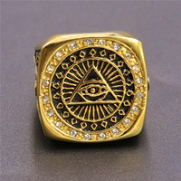 Anillo Masónico Personalizado con Logotipo, Chapado en Oro, Estilo Punk, Acero Inoxidable, Ojo de Diablo, Anillo AG, Maestro Masón, para Hombre