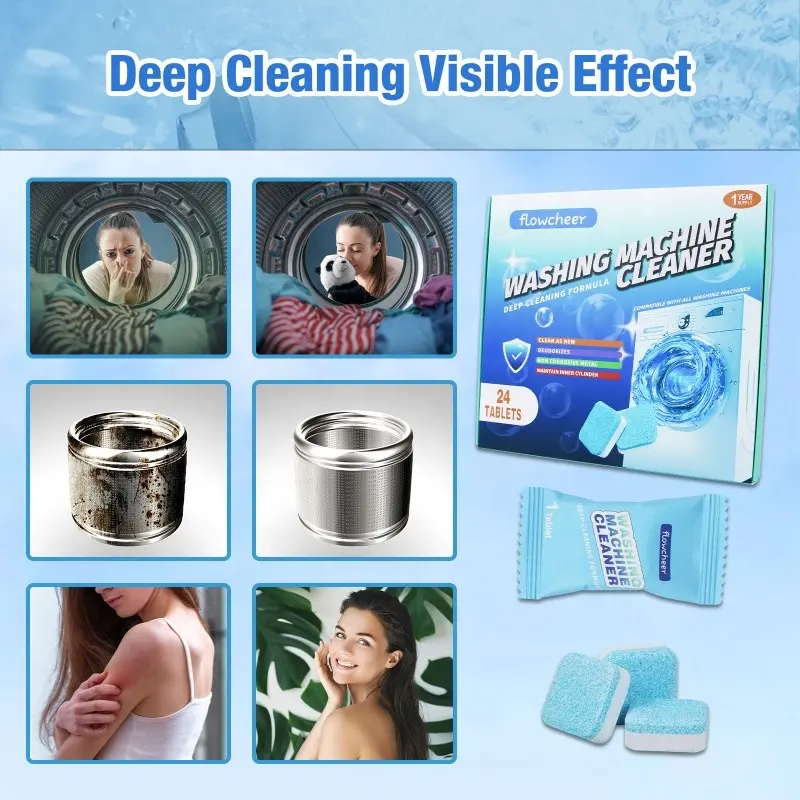 Flowcheer Washing Machine Deep Cleaner Tablets Laundry Washer Machine Cleaning Effervescent Tablet