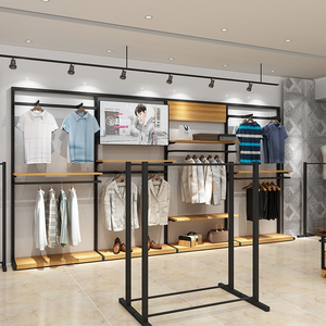 Estantes de tienda de ropa <span class=keywords><strong>Zara</strong></span>, accesorios de exhibición, estante de ropa de tubería Industrial, estantes de ropa montados en la pared para colgar ropa - Product Image 4