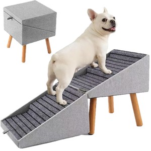Home Dog Pet Indoor Sofa Stair Ramp Split Wooden Footstool Multifunctional Small Breed Use Dark Blue <b>Slate</b> Gray Rectangle - Product Image 4