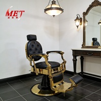 Fauteuil de Barbier Hydraulique de Luxe Rétro Meientai pour Salon de Coiffure, Inclinable, pour Coupe de Cheveux, Toilettage et Massage, en Cuir