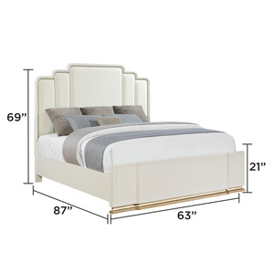 Cream <b>White</b> Solid Wood <b>Double</b> <b>Bed</b> Layered Fabric High Headboard Gold Plated Metal Base Platform <b>Bed</b> For Adults And Elderly - Product Image 4